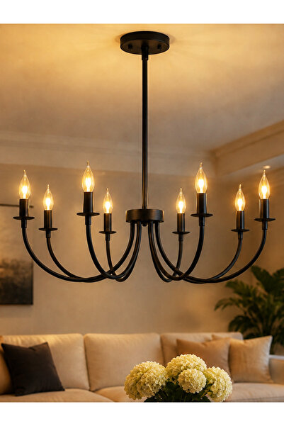 NOONLUX DESIGN&LIGHTING Elegante Modern Klasik 8 kollu Siyah Avize Oturma Oda...
