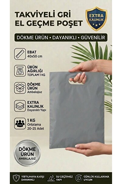 Gri Takviyeli El Geçme Mağaza ve Ambalaj Poşeti 40x50 cm (1 kg)