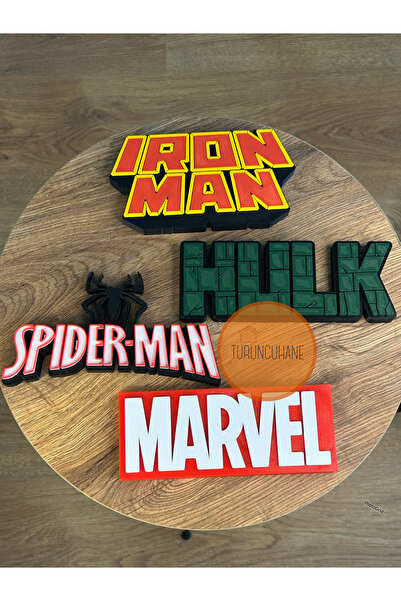 TURUNCUHANE Marvel Logo Seti Iron Man Spider Man Marvel Logo Hulk Dekoratif 4...