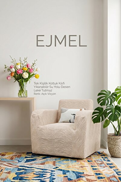 EJMEL Jacquard Fabric Stain-Resistant Washable Single Person Flexible Sofa Co...