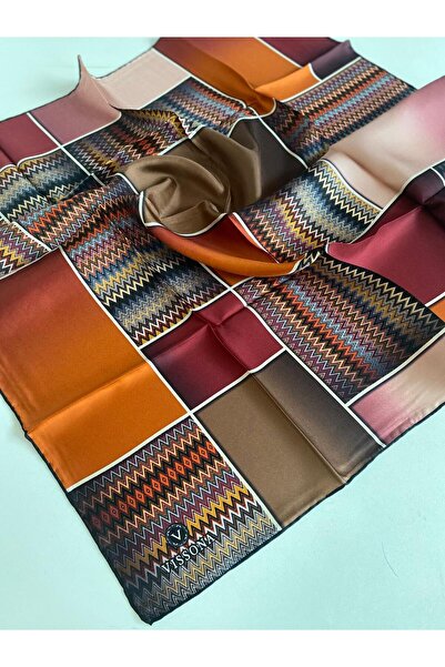 Vissona Tivil Silk Scarf 17532 - 0014 - 0018 Tan Burgundy Batik Pattern