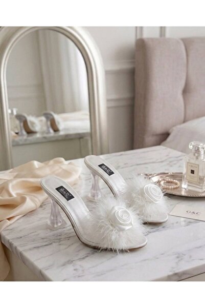 STYLE G&C COLLECTION Bridal Slippers / Dowry Slippers / Daily Ecru Rose Heele...
