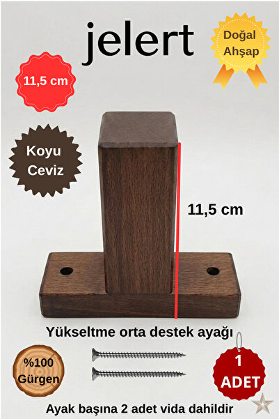 Jelert Masif Gürgen Ahşap 11,5 cm Mobilya Yükseltme Destek Ayağı, T-Koyu Cevi...