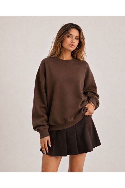 Mad&Calf Hanorac simplu din bumbac oversize, fără imprimeu, cu gât rotund, pe...