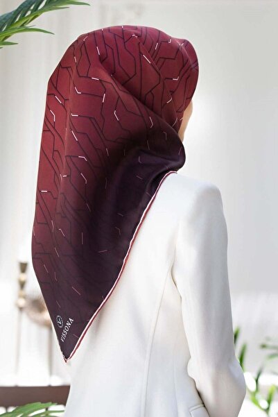 Vissona Tivil Silk Scarf 6246 - 11- 0018 Burgundy Geometric Pattern