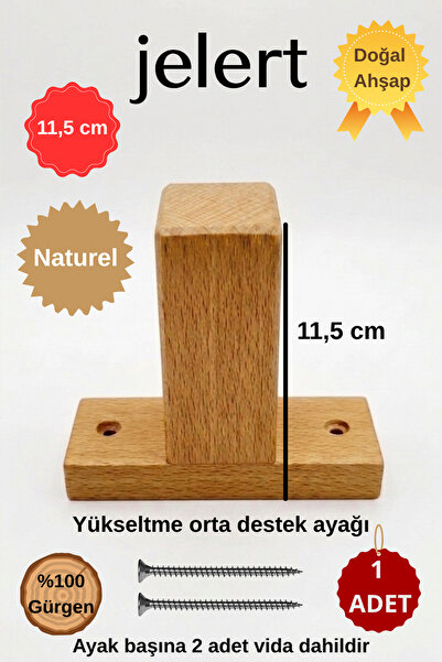 Jelert Masif Gürgen Ahşap 11,5 cm Mobilya Yükseltme Destek Ayağı, T-Naturel, ...