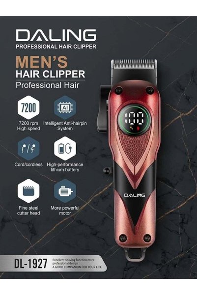 daling Professional Men's Hair Clipper DL-1927, 7200 RPM, Wired/Wireless, LED Display, Precision Steel Blade, DL-1927