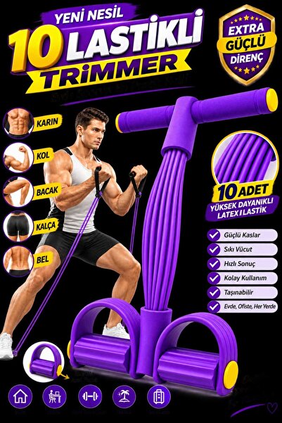 Asel Aksesuarcı 10 Tüplü Body Trimmer Mekik Çekme Aleti Evde Spor Egzersiz La...