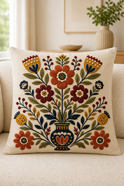 stellahomes 3D Embroidery Look Ethnic Floral and Mandala Pattern Bohemian Decorative Throw Pillow Cover– (Double-Sided)