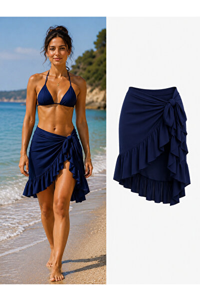 CARSİA Collection Fırfır Detaylı Likralı Lacivert Renk Pareo Bikini &Mayo Yaz...