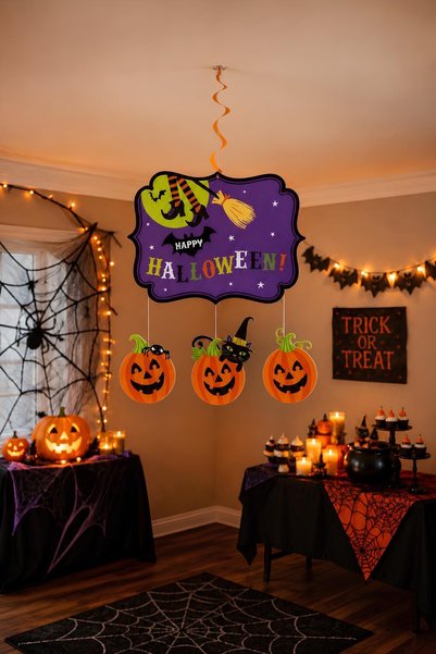 Patladı Gitti Halloween Balkabağı ve Cadı Figürlü Tavan Süsü Cadılar Bayramı ...