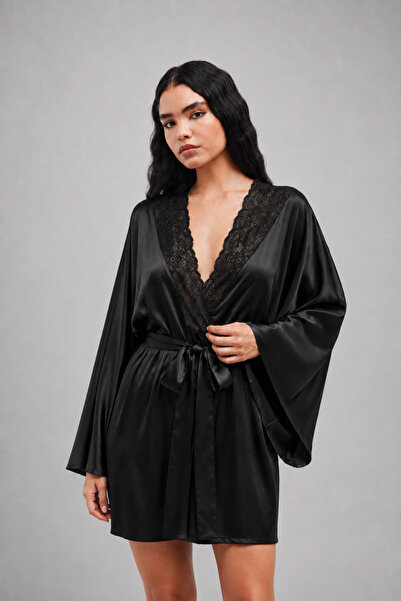 lousa Women's Shoulder Lace Detailed Spanish Style Short Dressing Gown