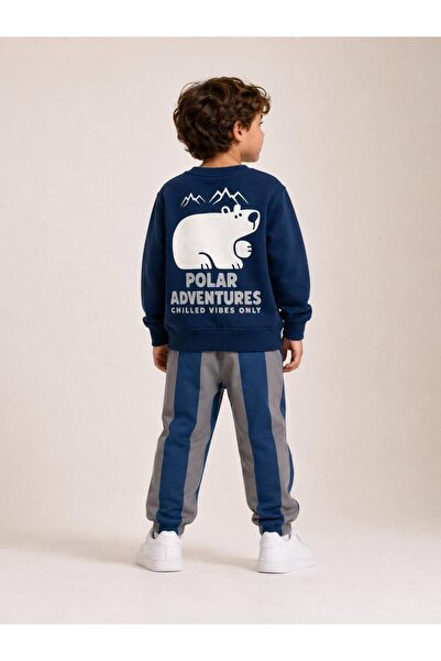 Patriko Boys' Fall 2-Piece Navy Blue Sweatshirt Tracksuit Set 2-8 Years