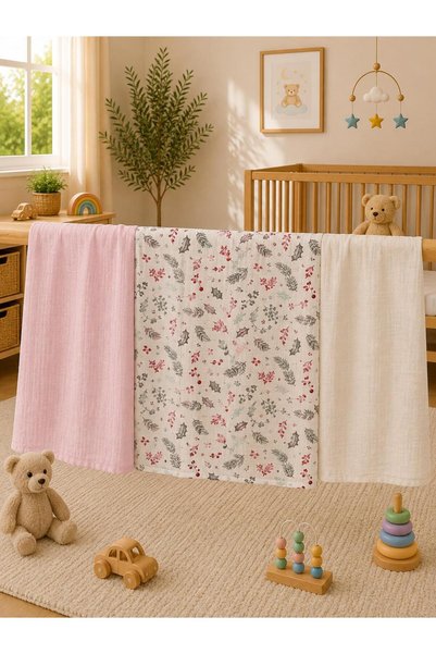 Zümra Baby Multi-Purpose Muslin Blanket Set of 3, Muslin Newborn Baby Blanket...
