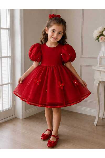 Baby store46 çiçekli balon kol elbise
