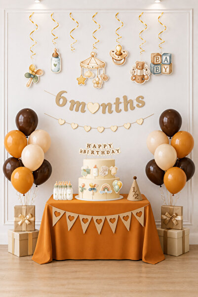 BalonArt 6 Aylık Bebek Yarım Yaş Kutlama Süsleme Seti 6 Months Banner Retro K...