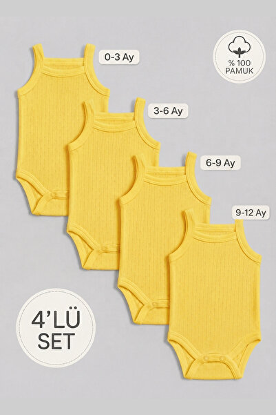 caddekids Jakarlı Askılı Bebek Body 4'lü Set %100 Pamuk 0-3 / 3-6 / 6-9 / 9-1...