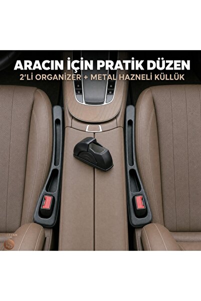 Liberyan 2'li Koltuk Yanı Boşluk Doldurucu Siyah Organizer + Metal Hazneli Ka...