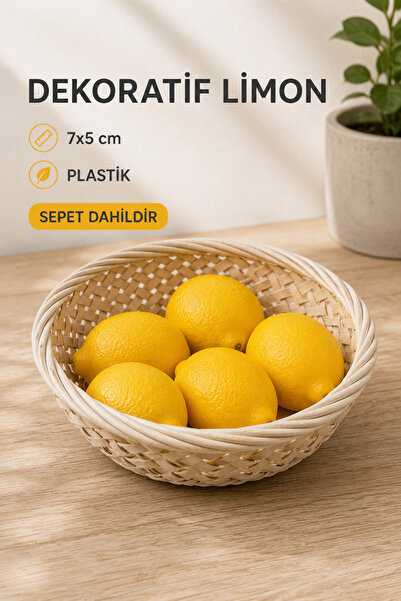 GAME SHOT Dekoratif Yapay Limon Sepeti (5 Adet Limon ve Sepet) - Meyve Sepeti