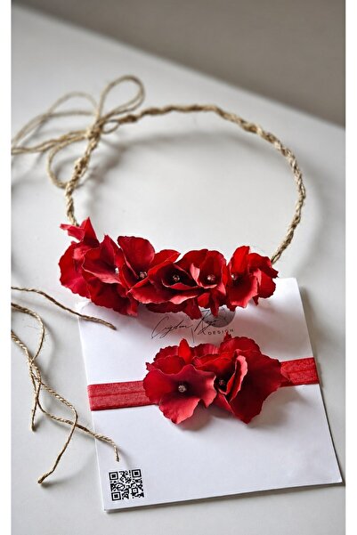 çiğdem kaya design Mother Baby Maternity Crown Set with Red Hydrangeas, Pregn...