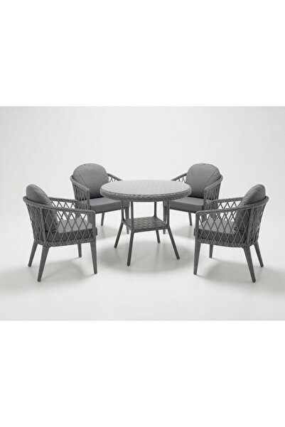 MONALİN HOME GARDEN Bodrum Gri 4 Kişilik(1-1-1-1-Masa) Rattan Örgü Bahçe & Ba...