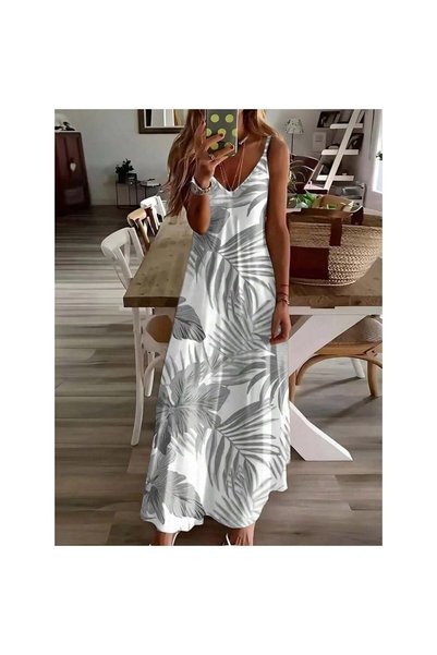 OEM Rochie lungă casual cu imprimeu și bretele spaghete pentru femei