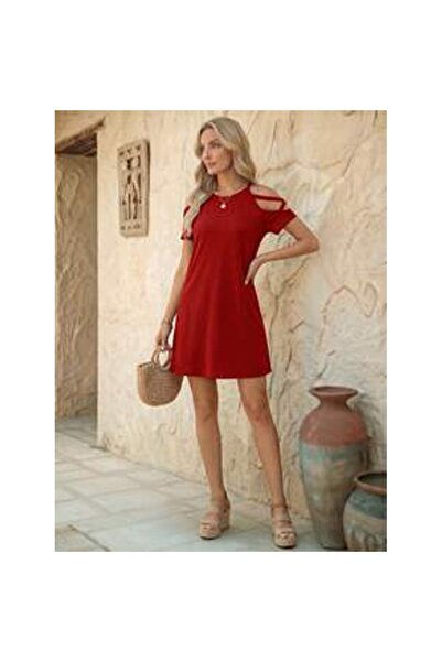 OEM Rochie casual de vară cu umeri deschiși, culoare solidă
