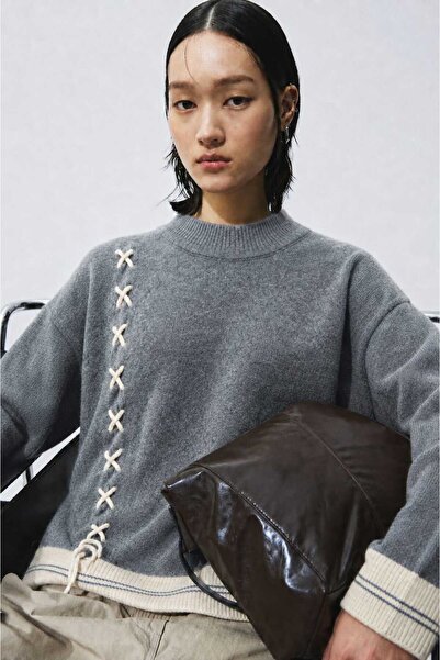 TRAFFOO CLUB Women's Oversize Knitwear Sweater with Side Tie Detail and Crew ...