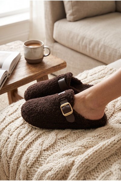 Moda fiesta Women's Plush House Slippers – Warm Winter House Slippers with Buckle and Fur