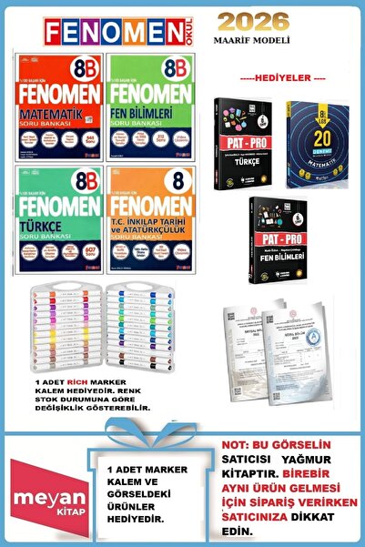 Fenomen Yayıncılık 8.Sınıf 4'lü Set Türkçe-Matematik-Fen Bilimleri-İnkılap Tarihi B Soru Bankası..HEDİYELİ