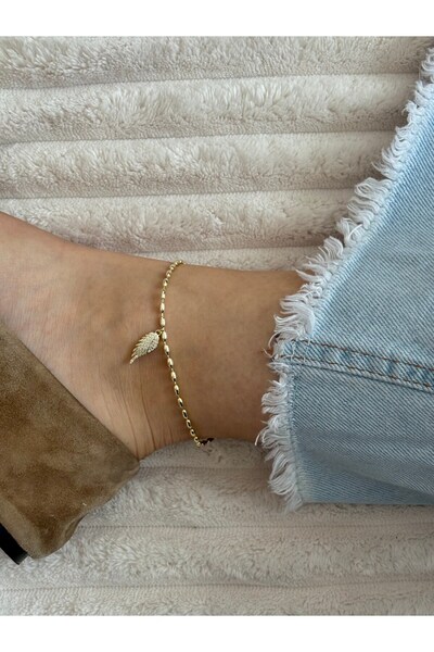 nunu takı Gold Anklet with Wing Charms