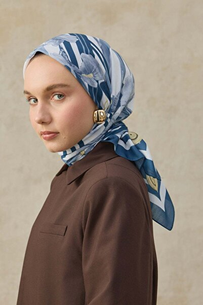 A/F fezah prive First Touch London Garden Desen Eşarp İndigo