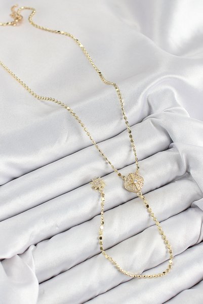 ForWhat Crushed Chain Medallion Y Necklace with Golden Brass Zircon for Elega...
