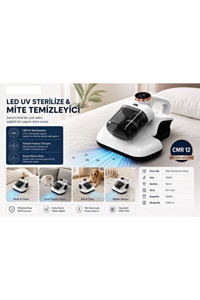 Başkenttekno 100W Güçlü Kablosuz Akar ve Toz UV Işıklı Yatak ve Koltuk Temizl...