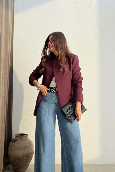 ELVAN TOLON Dik Yaka Blazer Ceket BORDO