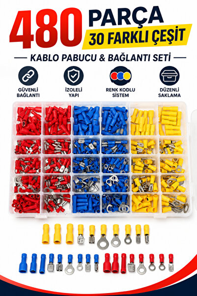 TrendDeco 30 Çeşit - 480 Parça Kablo Pabuç Seti Elektrik Bağlantı Konnektörle...