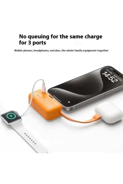 Momax 1-Power Mini Pop Art Power Bank – 3 Port, 20W Fast Charging, Built-In USB C Cable, 5000mAh – O