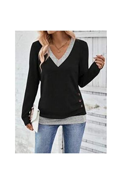 OEM Tricou casual sexy cu mânecă lungă, blocuri de culoare, pentru femei