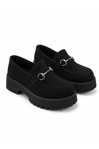 McDark Women's Buckle-Strap Light Sole Casual Loafer Shoes-Black Suede