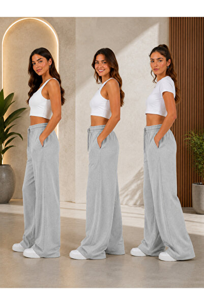 CAONNES 3-Piece Women's Seasonal Sweatpants (3 Pieces Gray) Basic Oversize Da...
