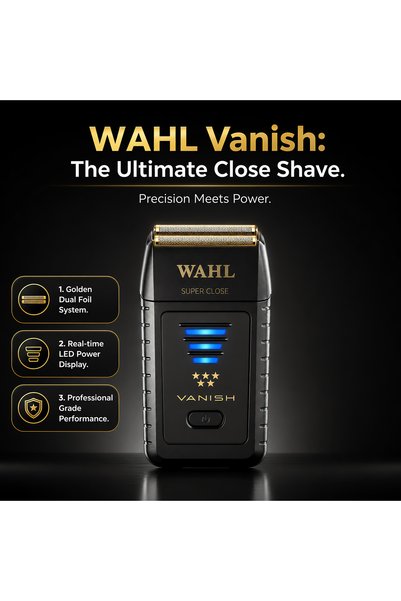 Wahl Professional 5 Star Vanish Shaver | Cord-Cordless |2 Independent Cutting Bars | Gold Foil | 3 Pin - GCC