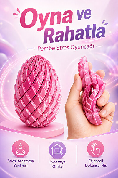 JASPER Pembe Fidget Rahatlatıcı Oyuncak, Ejderha Yumurtası Şeklinde, Açılır v...