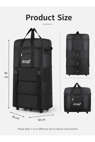Yoawllty Expandable Duffel Bag, 5 Spinner Wheels Adjustable Luggage for Travel Moving Daily Storage (Black)