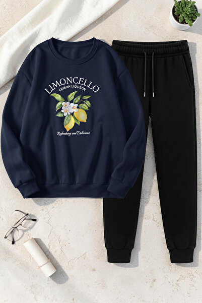 uyguntarz Unisex Limoncello Design Printed Crew Neck Sweatshirt - 2-Piece Tra...