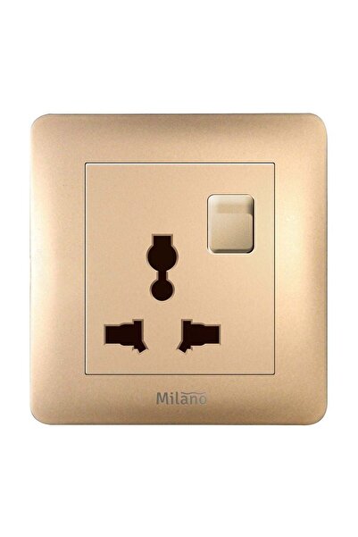 Milano 16A 3 Pin Universal Socket With Switch Gold P, Includes Piano Switch