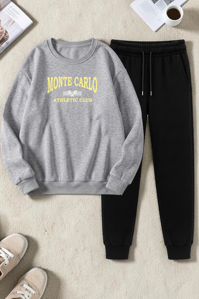 uyguntarz Unisex Monte Carlo Design Printed Crew Neck Sweatshirt - 2-Piece Tr...