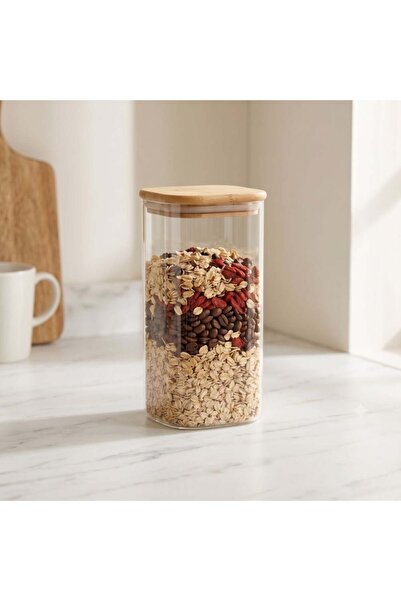 Danube Home Orchid Square Borosilicate Glass Jar With Bamboo Lid 2000 ml