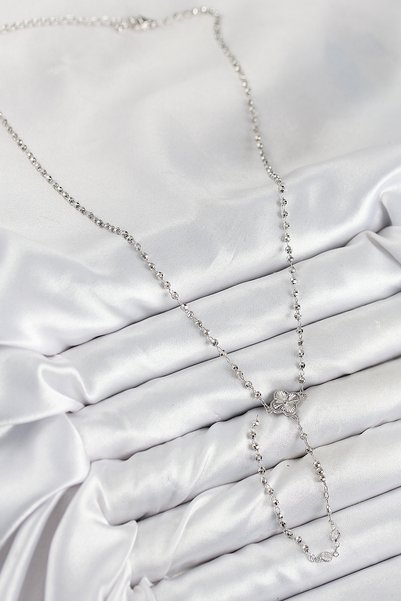 ForWhat Silver Brass Zircon Clover Y Necklace for Elegant Woman