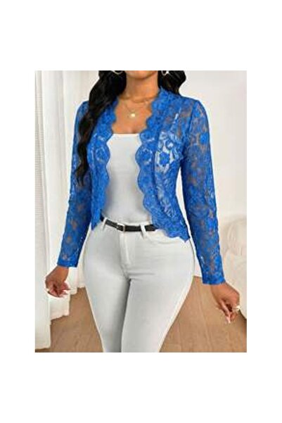 OEM Cardigan elegant pentru femei, bleumarin, cu imprimeu subțire din dantelă...