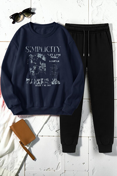 uyguntarz Unisex Simple City Design Printed Crew Neck Sweatshirt - 2-Piece Tr...